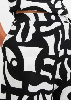 bonprix Bekleidung·Kleider|Zweiteiler & Sets^Jersey-Hose schwarz/wollweiß graphisch bedruckt