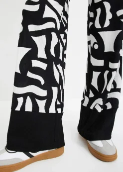 bonprix Bekleidung·Kleider|Zweiteiler & Sets^Jersey-Hose schwarz/wollweiß graphisch bedruckt