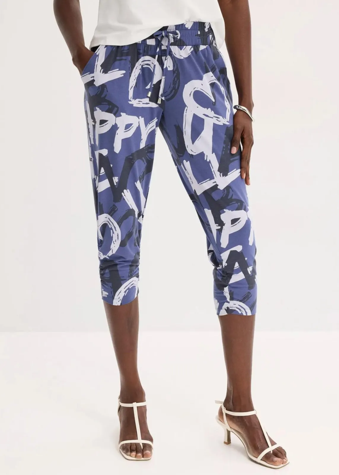 bonprix Hosen|Bekleidung·Kleider^Jersey-Hose indigo/nachtblau/naturbeige bedruckt