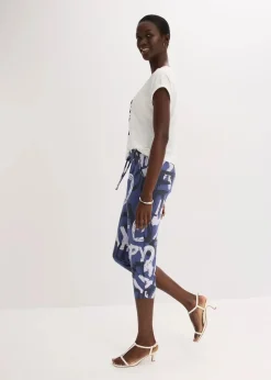 bonprix Hosen|Bekleidung·Kleider^Jersey-Hose indigo/nachtblau/naturbeige bedruckt