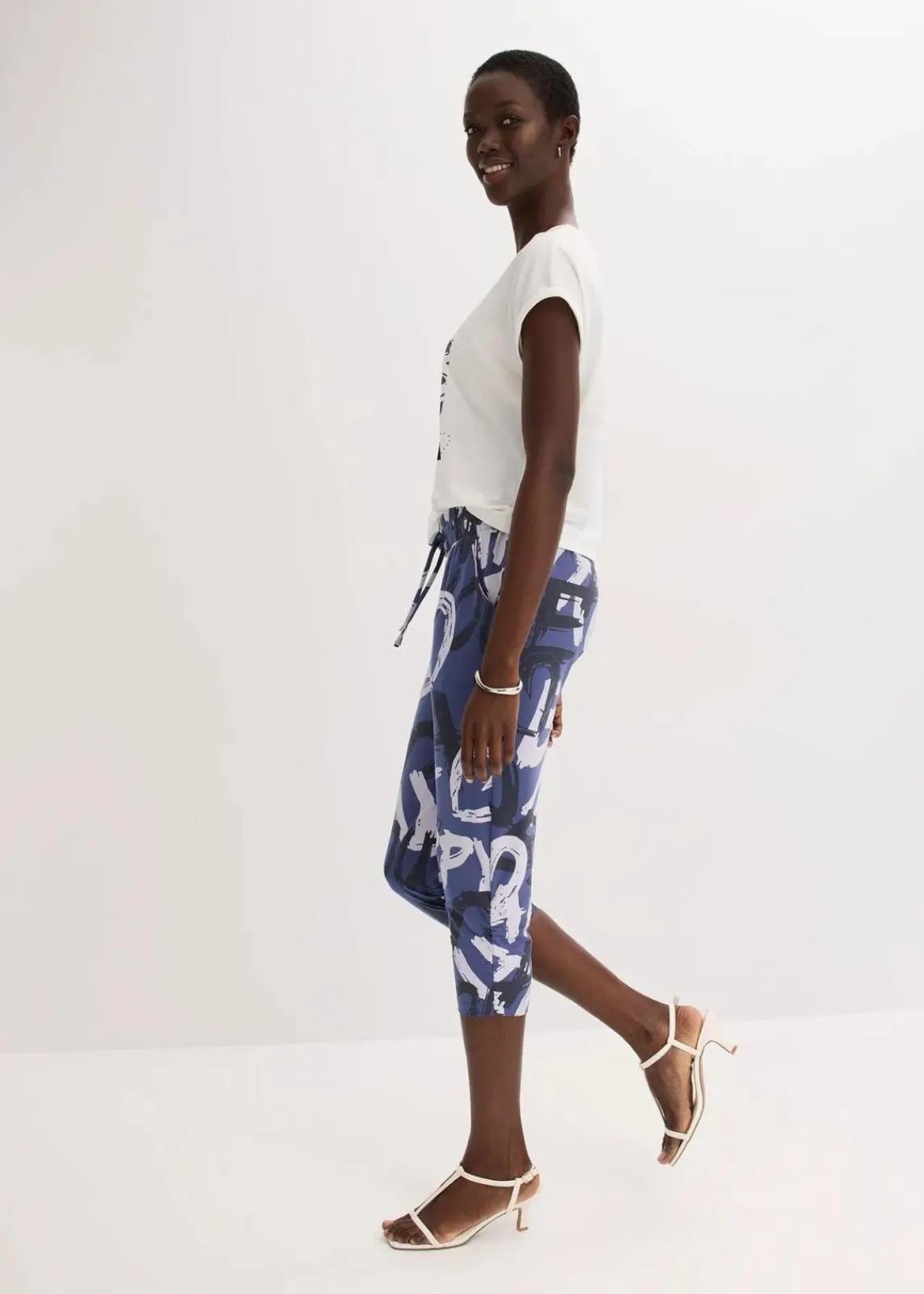 bonprix Hosen|Bekleidung·Kleider^Jersey-Hose indigo/nachtblau/naturbeige bedruckt
