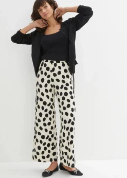 bonprix Bekleidung·Kleider|Hosen^Jersey-Hose kieselbeige/schwarz gepunktet