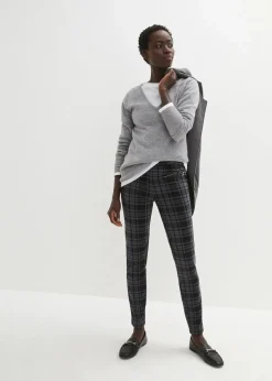 bonprix Hosen|Bekleidung·Kleider^Jersey-Hose schwarz/rauchgrau kariert