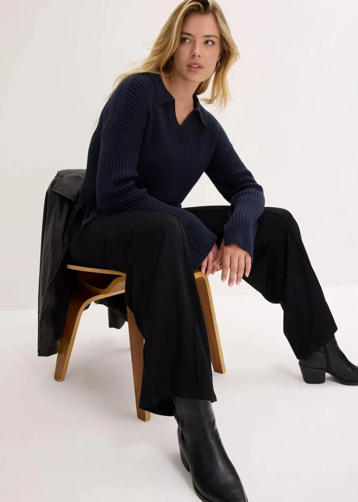 bonprix Bekleidung·Blusen & Tuniken|Bekleidung·Kleider^Jersey-Hose aus bequemen Punto di Roma schwarz