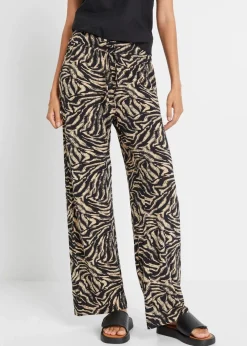 bonprix Bekleidung·Kleider|Hosen^Jersey-Hose aus fließendem Viskose-Mix schwarz/latte macchiato zebra bedruckt