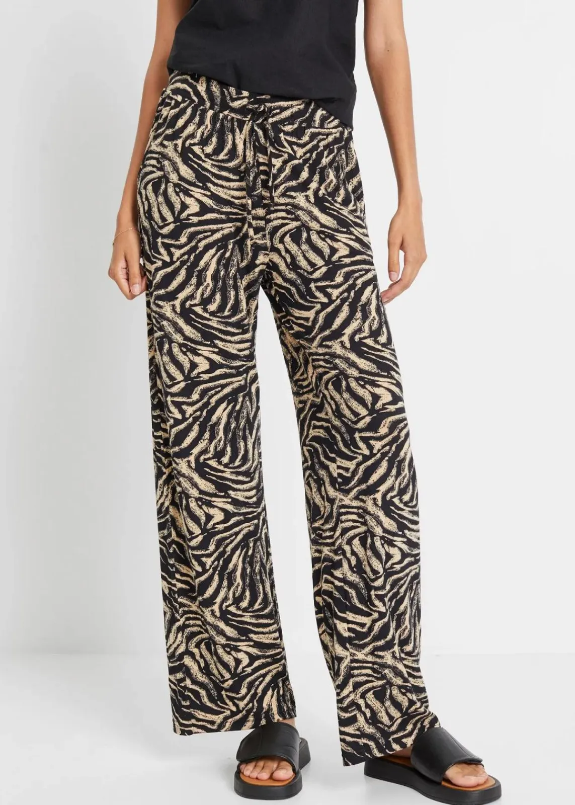 bonprix Bekleidung·Kleider|Hosen^Jersey-Hose aus fließendem Viskose-Mix schwarz/latte macchiato zebra bedruckt