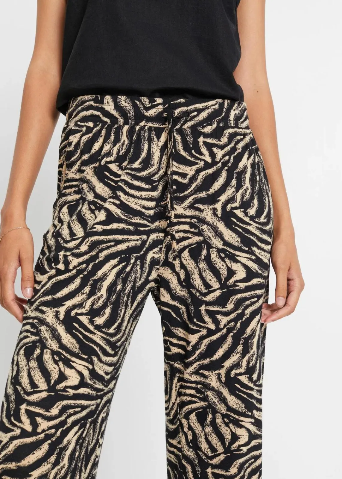 bonprix Bekleidung·Kleider|Hosen^Jersey-Hose aus fließendem Viskose-Mix schwarz/latte macchiato zebra bedruckt