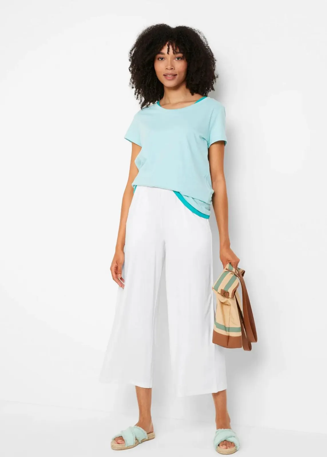 bonprix Bekleidung·Kleider|Nachhaltigere Materialien^Jersey-Hose aus fließendem Viskose-Mix, 7-8-Länge weiß