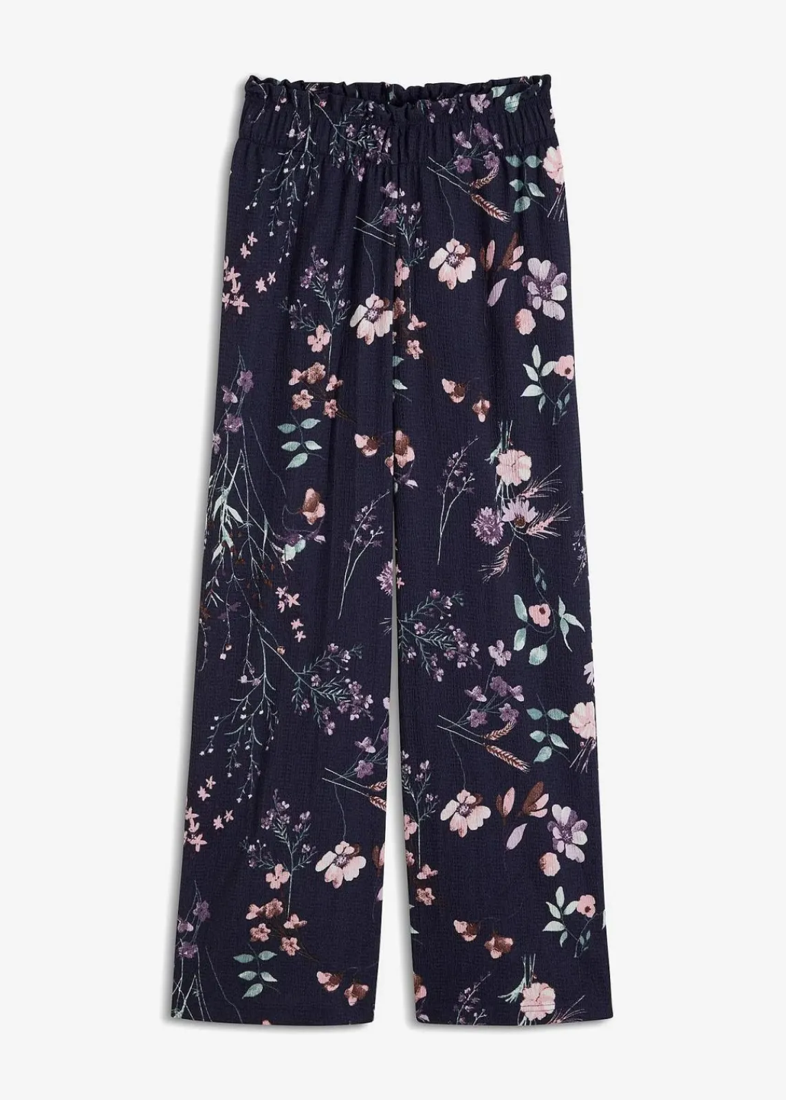 bonprix Hosen|Bekleidung·Kleider^Jersey-Hose aus luftigem Crêpe dunkelblau geblümt