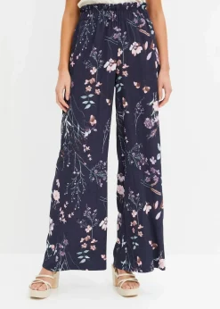 bonprix Hosen|Bekleidung·Kleider^Jersey-Hose aus luftigem Crêpe dunkelblau geblümt