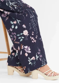 bonprix Hosen|Bekleidung·Kleider^Jersey-Hose aus luftigem Crêpe dunkelblau geblümt
