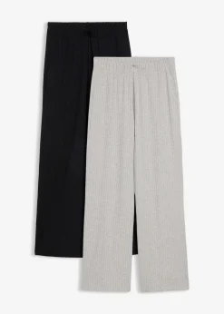 bonprix Hosen|Bekleidung·Kleider^Jersey-Hose aus Rippe (2er Pack) hellgrau meliert/schwarz