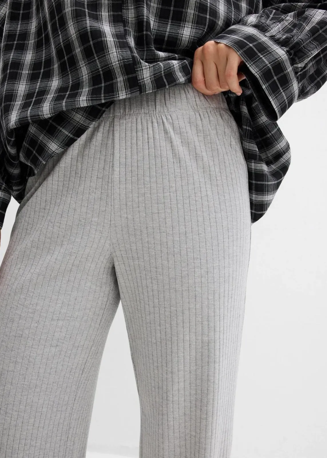 bonprix Hosen|Bekleidung·Kleider^Jersey-Hose aus Rippe (2er Pack) hellgrau meliert/schwarz