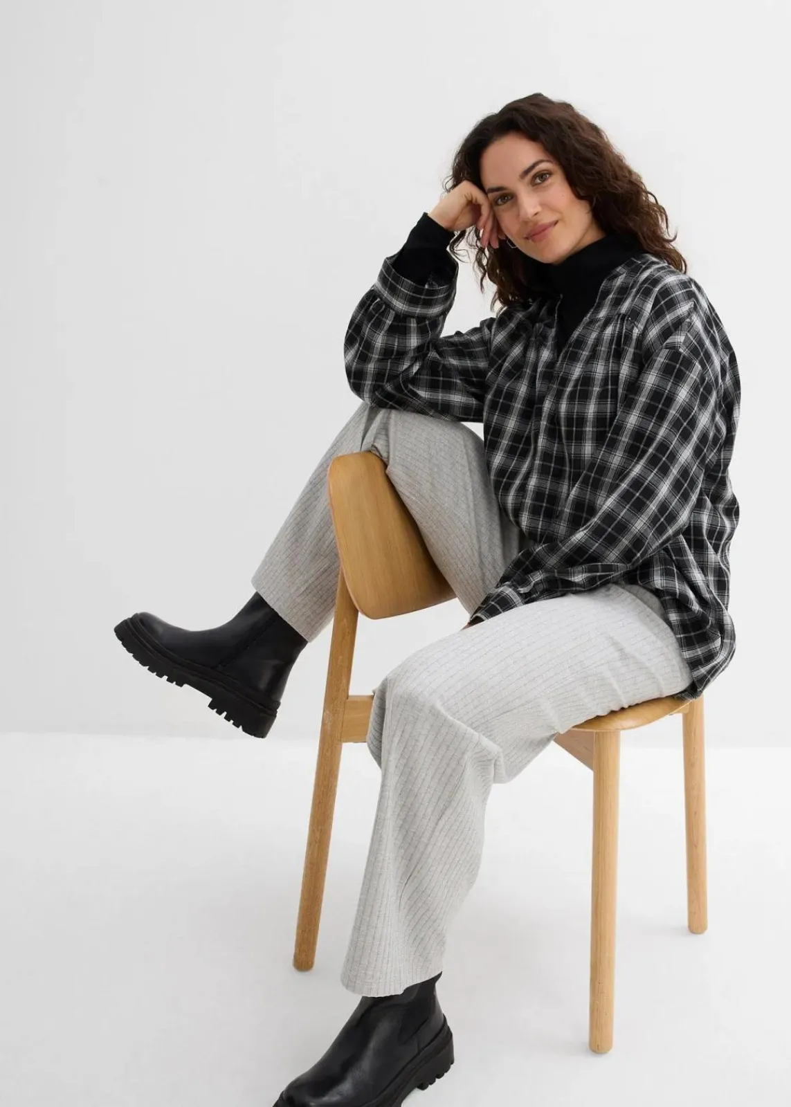bonprix Hosen|Bekleidung·Kleider^Jersey-Hose aus Rippe (2er Pack) hellgrau meliert/schwarz