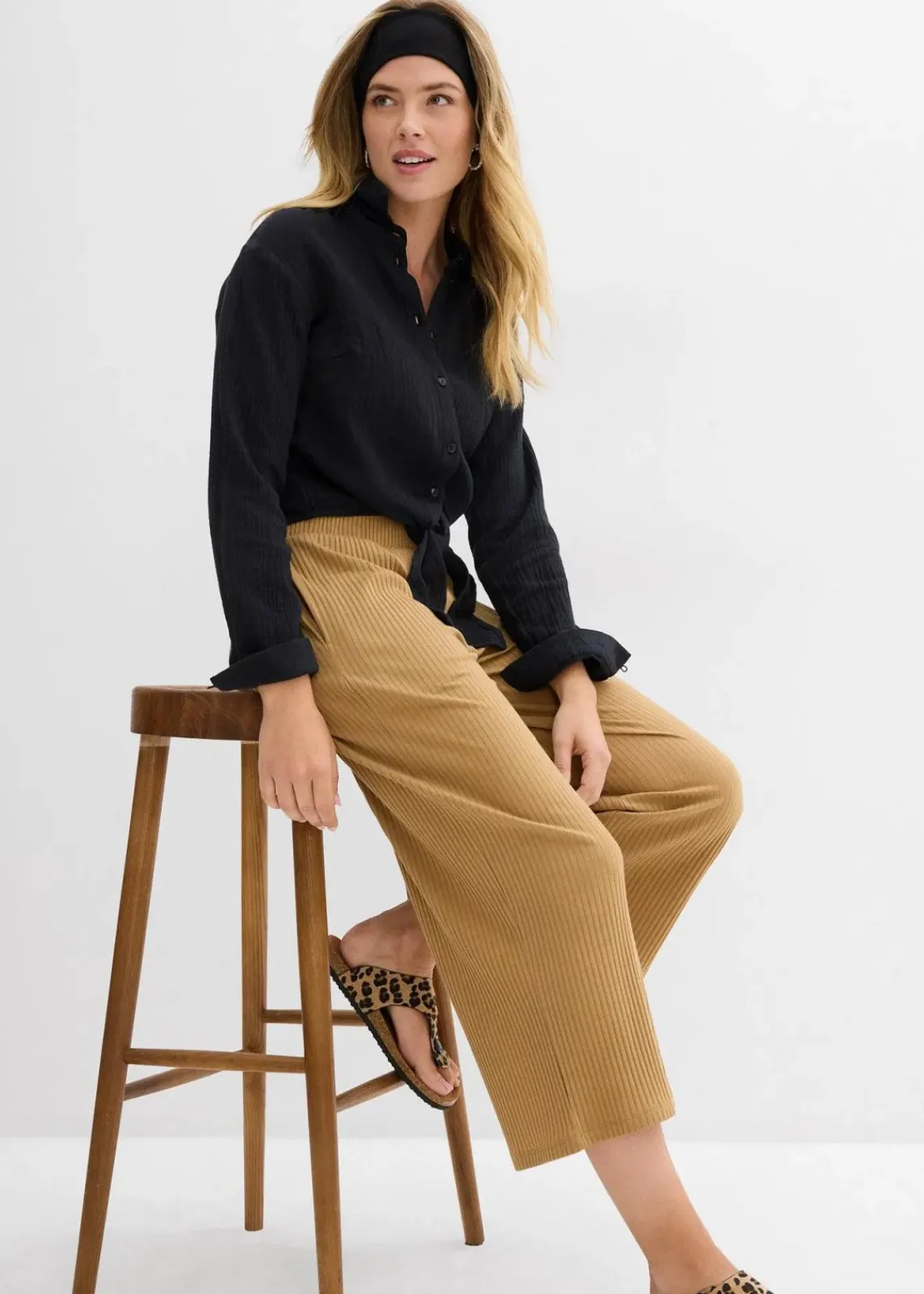 bonprix Hosen|Bekleidung·Kleider^Jersey-Hose aus Rippe mit Bequembund khakibraun