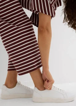 bonprix Bekleidung·Kleider|Hosen^Jersey-Hose aus strukturierter Baumwolle kaffeebraun/wollweiß gestreift