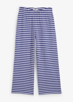 bonprix Hosen|Bekleidung·Kleider^Jersey-Hose aus strukturierter Baumwolle dunkelpazifik/wollweiß gestreift