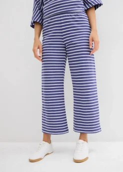bonprix Hosen|Bekleidung·Kleider^Jersey-Hose aus strukturierter Baumwolle dunkelpazifik/wollweiß gestreift