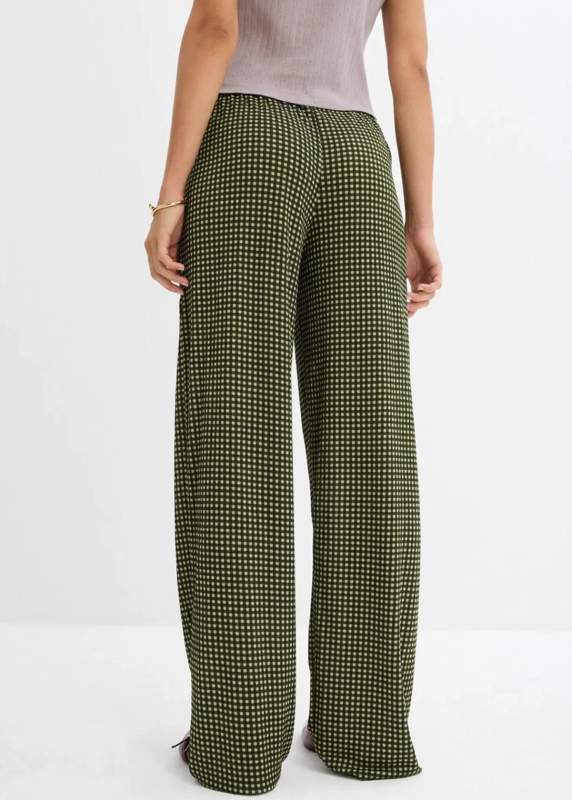 bonprix Bekleidung·Kleider|Hosen^Jersey-Hose aus strukturiertem Crêpe seegras kariert
