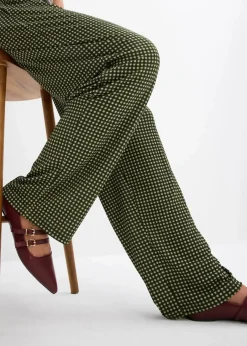 bonprix Bekleidung·Kleider|Hosen^Jersey-Hose aus strukturiertem Crêpe seegras kariert