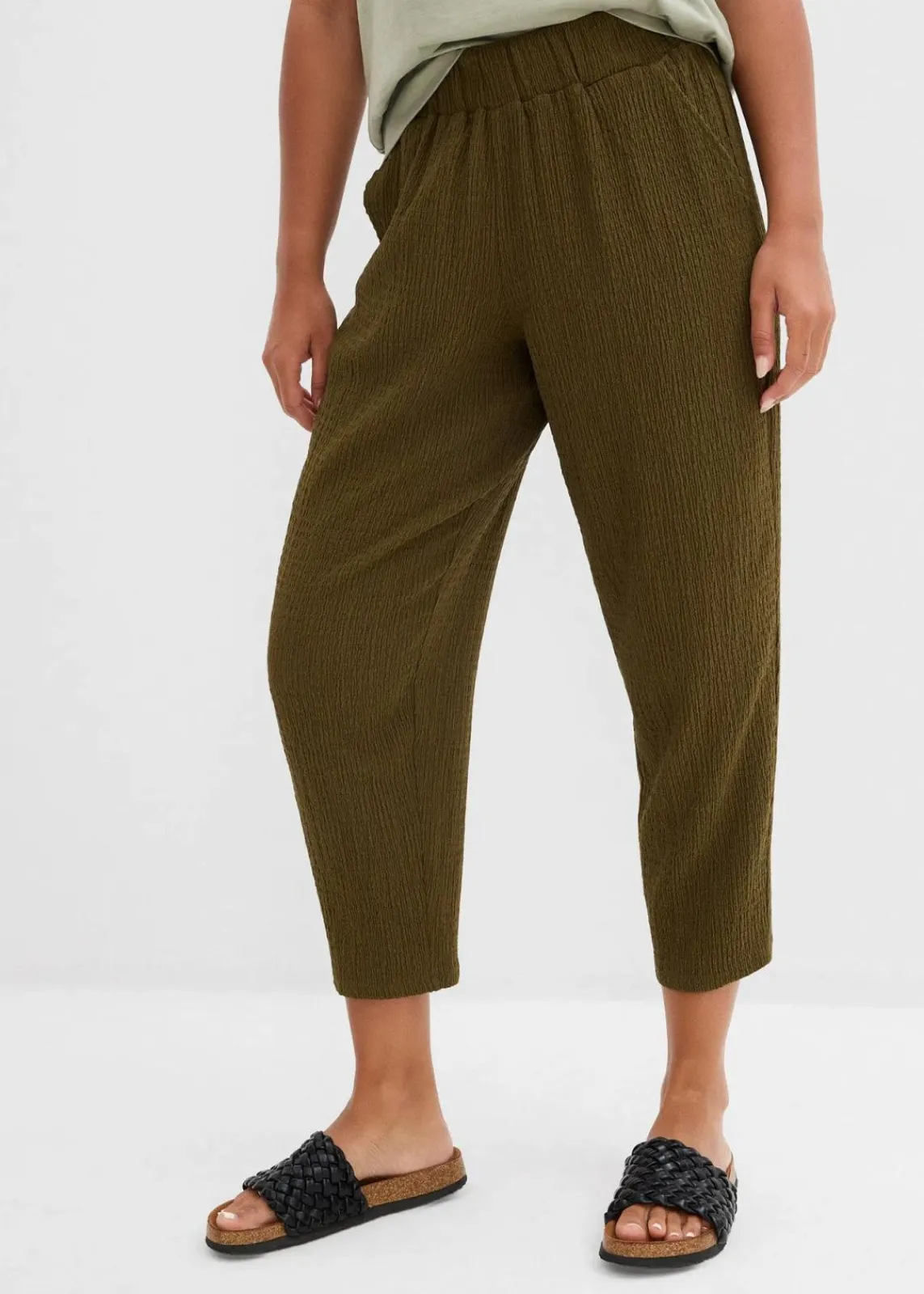 bonprix Hosen|Bekleidung·Kleider^Jersey-Hose aus Strukturmaterial erdoliv