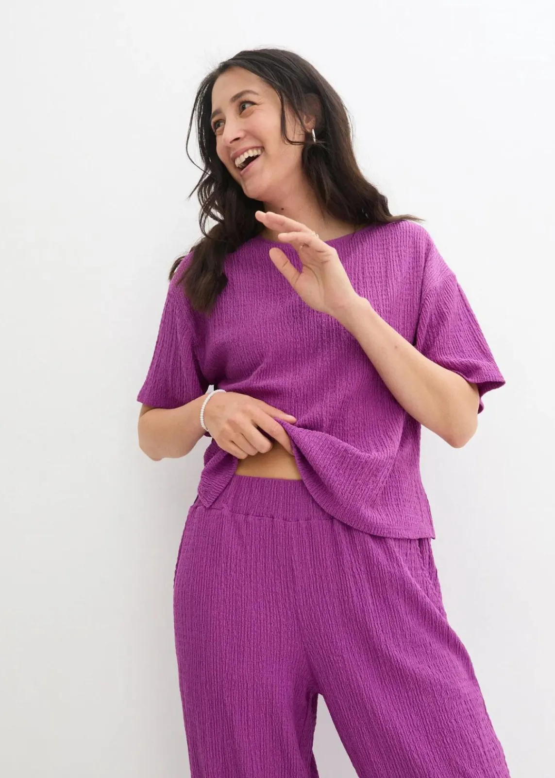 bonprix Hosen|Bekleidung·Kleider^Jersey-Hose aus Strukturmaterial pfingstrose