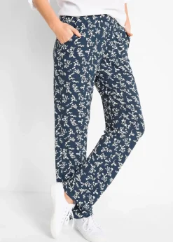 bonprix Bekleidung·Kleider|Hosen^Jersey-Hose aus Viskose-Mix dunkelblau geblümt