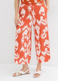 bonprix Bekleidung·Kleider|Zweiteiler & Sets^Jersey-Hose aus Viskose-Mix zimtrot /wollweiß bedruckt
