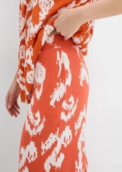 bonprix Bekleidung·Kleider|Zweiteiler & Sets^Jersey-Hose aus Viskose-Mix zimtrot /wollweiß bedruckt