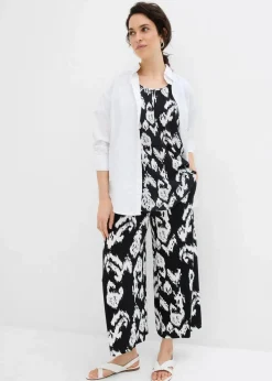 bonprix Hosen|Zweiteiler & Sets^Jersey-Hose aus Viskose-Mix schwarz/wollweiß bedruckt