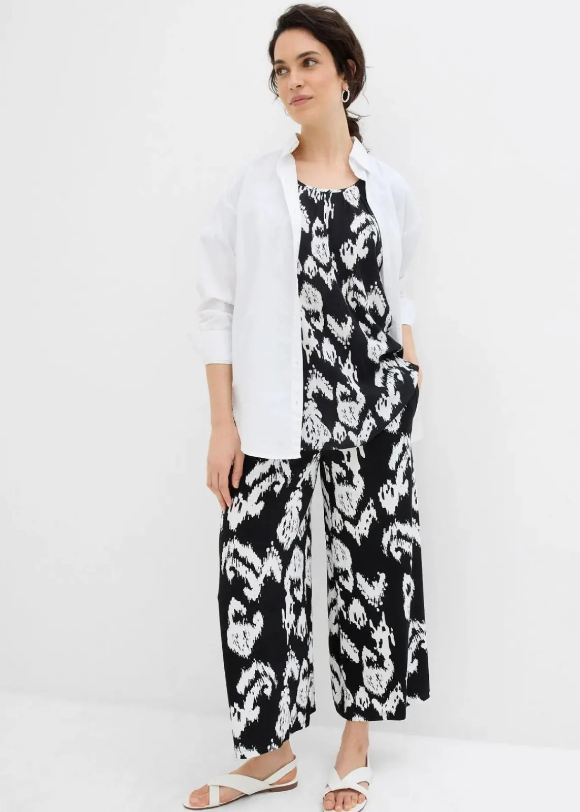 bonprix Hosen|Zweiteiler & Sets^Jersey-Hose aus Viskose-Mix schwarz/wollweiß bedruckt