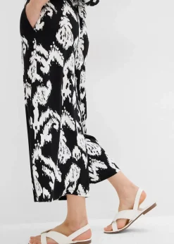bonprix Hosen|Zweiteiler & Sets^Jersey-Hose aus Viskose-Mix schwarz/wollweiß bedruckt