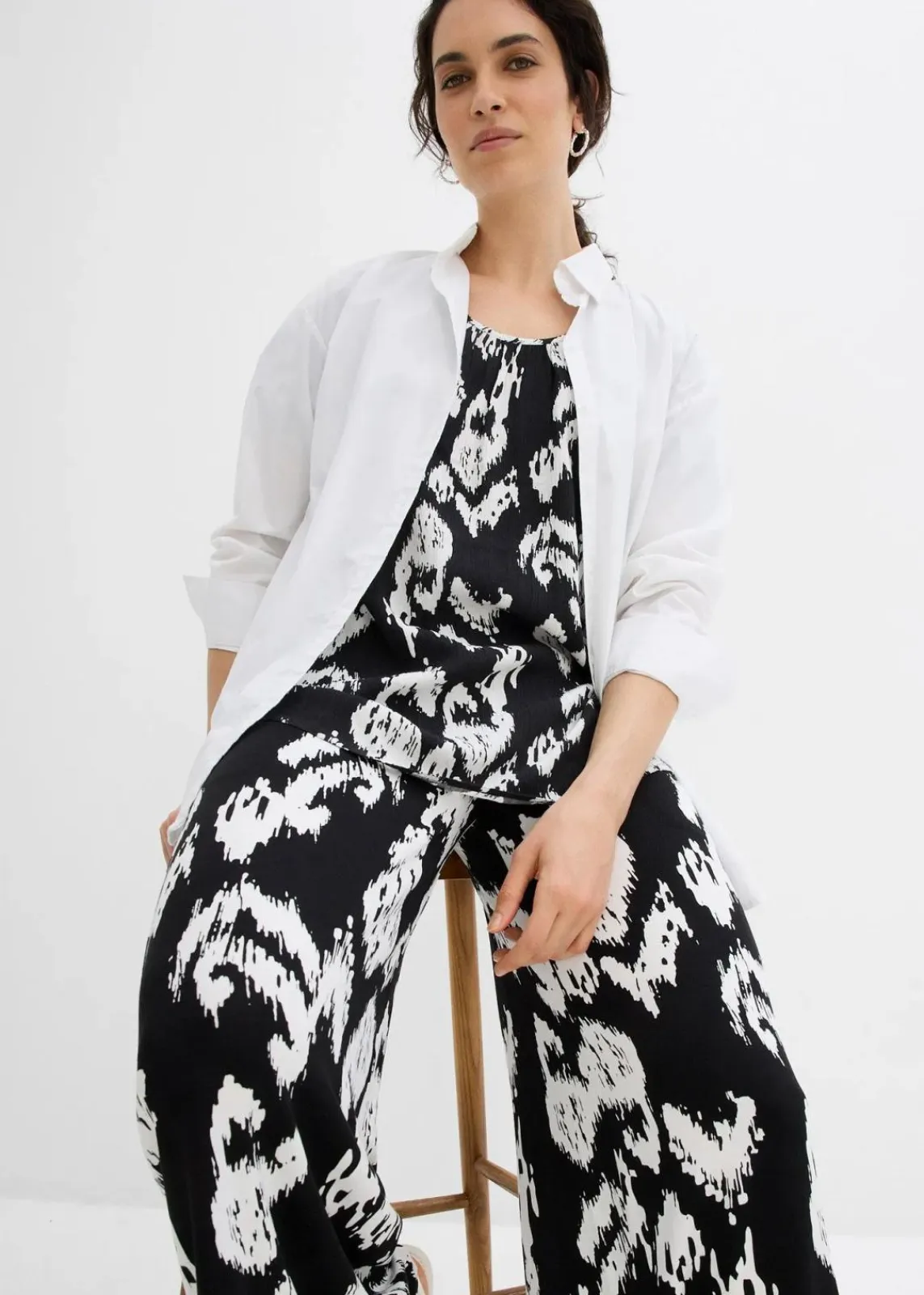 bonprix Hosen|Zweiteiler & Sets^Jersey-Hose aus Viskose-Mix schwarz/wollweiß bedruckt