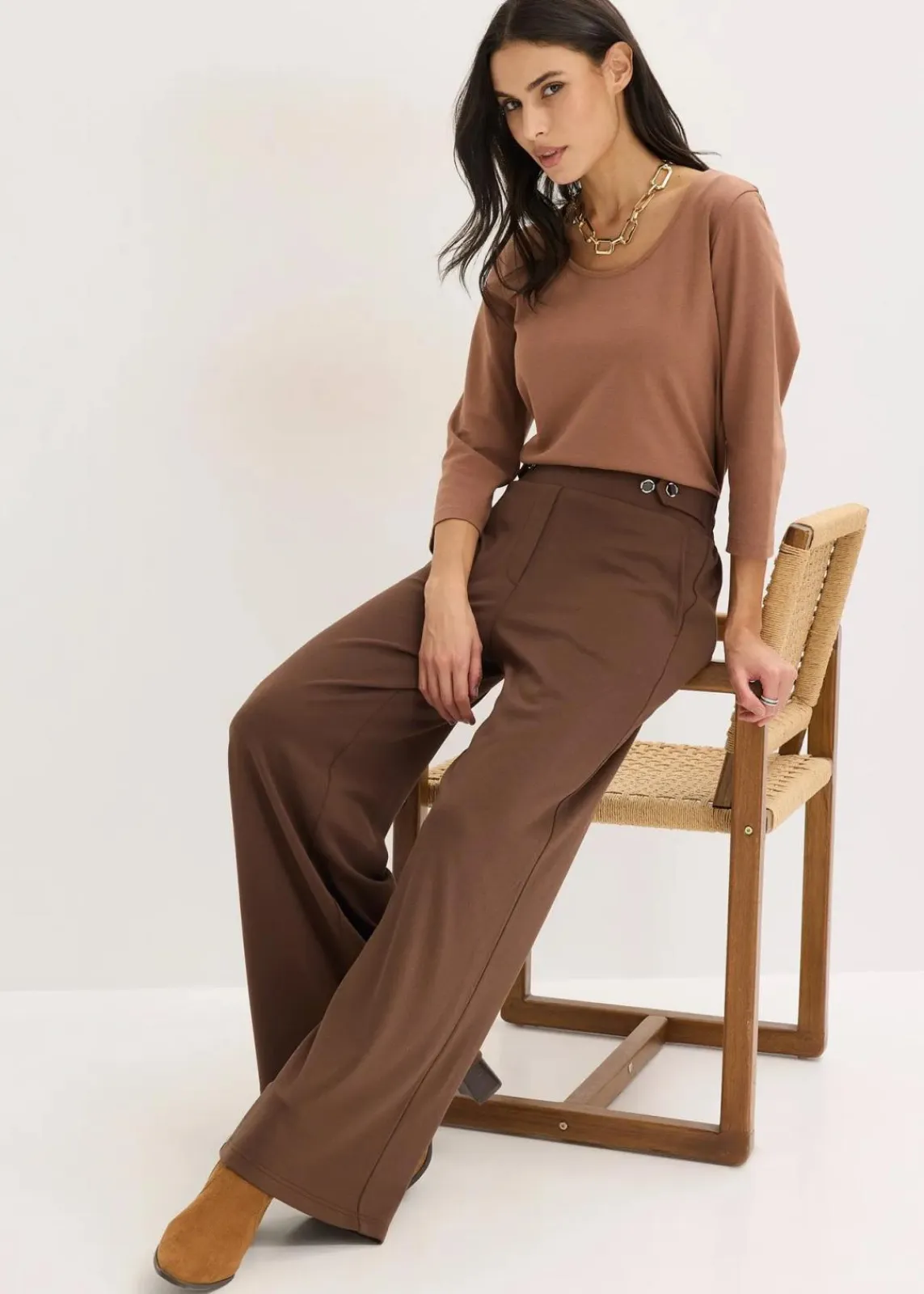 bonprix Hosen|Bekleidung·Kleider^Jersey-Hose mit dekorativem Riegel braun