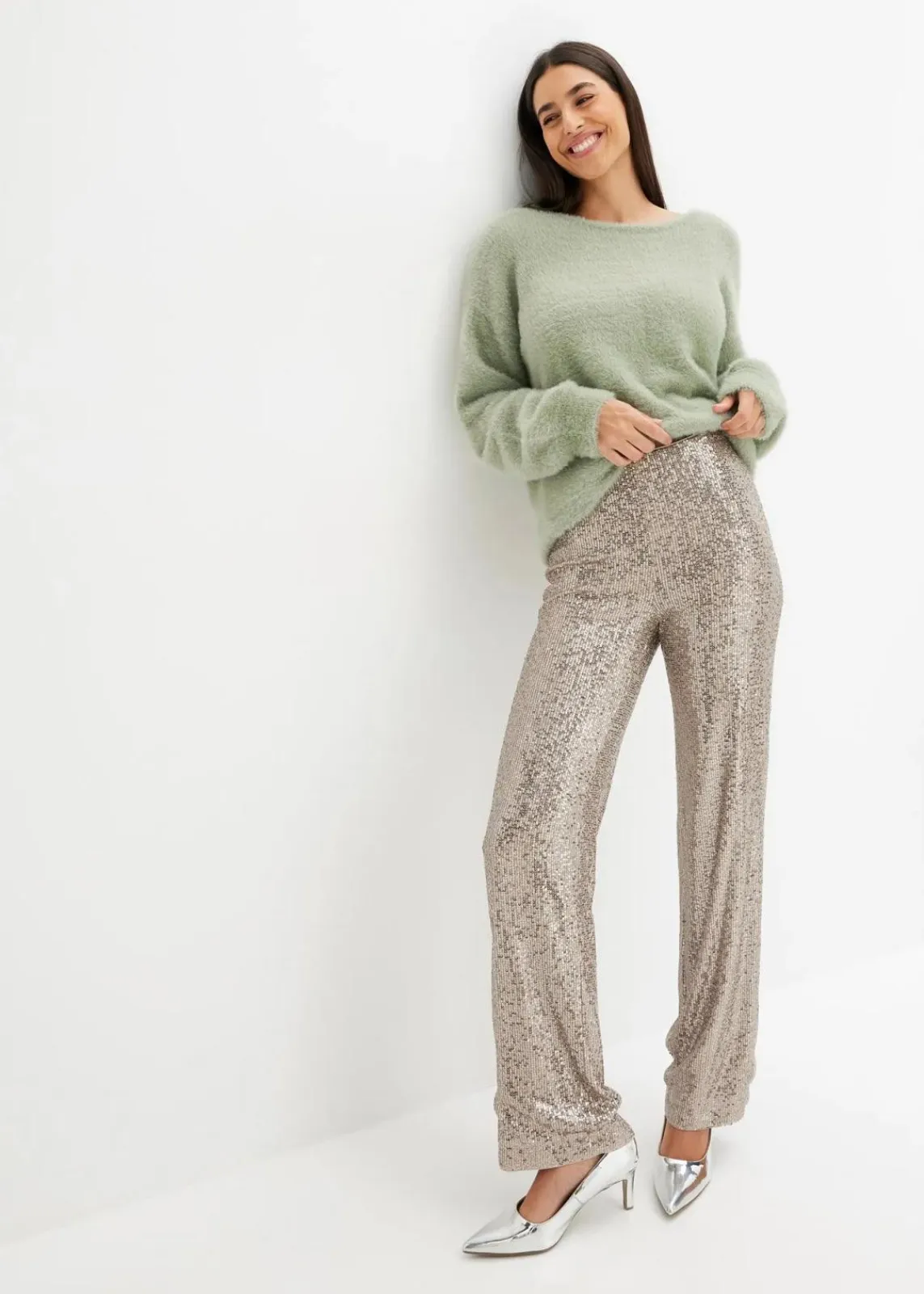 bonprix Bekleidung·Kleider|Hosen^Jersey-Hose mit Pailletten hellgold