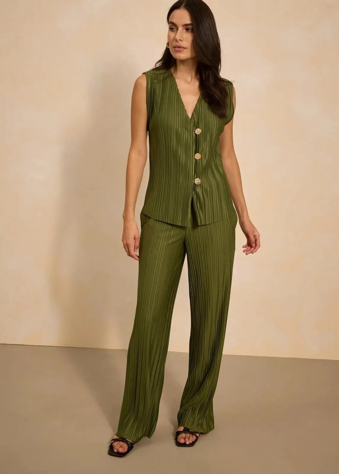 bonprix Bekleidung·Kleider|Hosen^Jersey-Hose mit Plissee dunkelkhaki