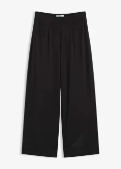 bonprix Bekleidung·Kleider|Hosen^Jersey-Hose mit Satinbesätzen schwarz