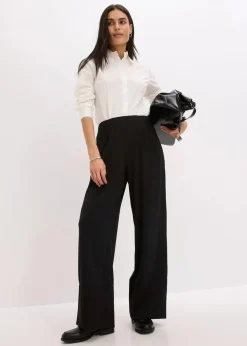 bonprix Bekleidung·Kleider|Hosen^Jersey-Hose mit Satinbesätzen schwarz