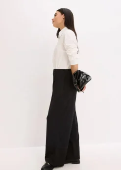 bonprix Bekleidung·Kleider|Hosen^Jersey-Hose mit Satinbesätzen schwarz