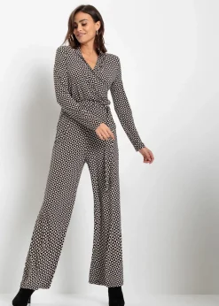 bonprix Bekleidung·Homewear|Jumpsuits^Jersey-Jumpsuit schwarz/sand graphisch bedruckt