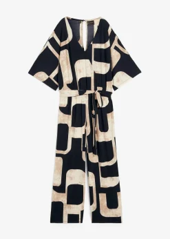 bonprix Jumpsuits^Jersey-Jumpsuit schwarz/kieselbeige/khakibeige bedruckt