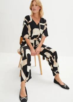 bonprix Jumpsuits^Jersey-Jumpsuit schwarz/kieselbeige/khakibeige bedruckt