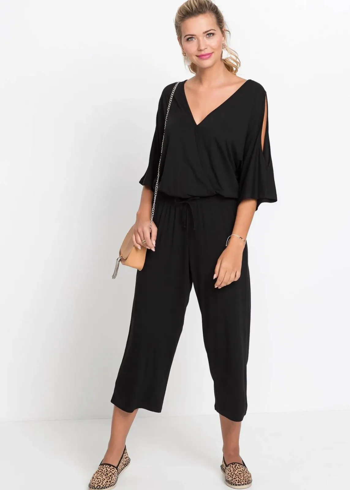 bonprix Bekleidung·Homewear|Jumpsuits^Jersey-Jumpsuit aus fließender Viskose schwarz