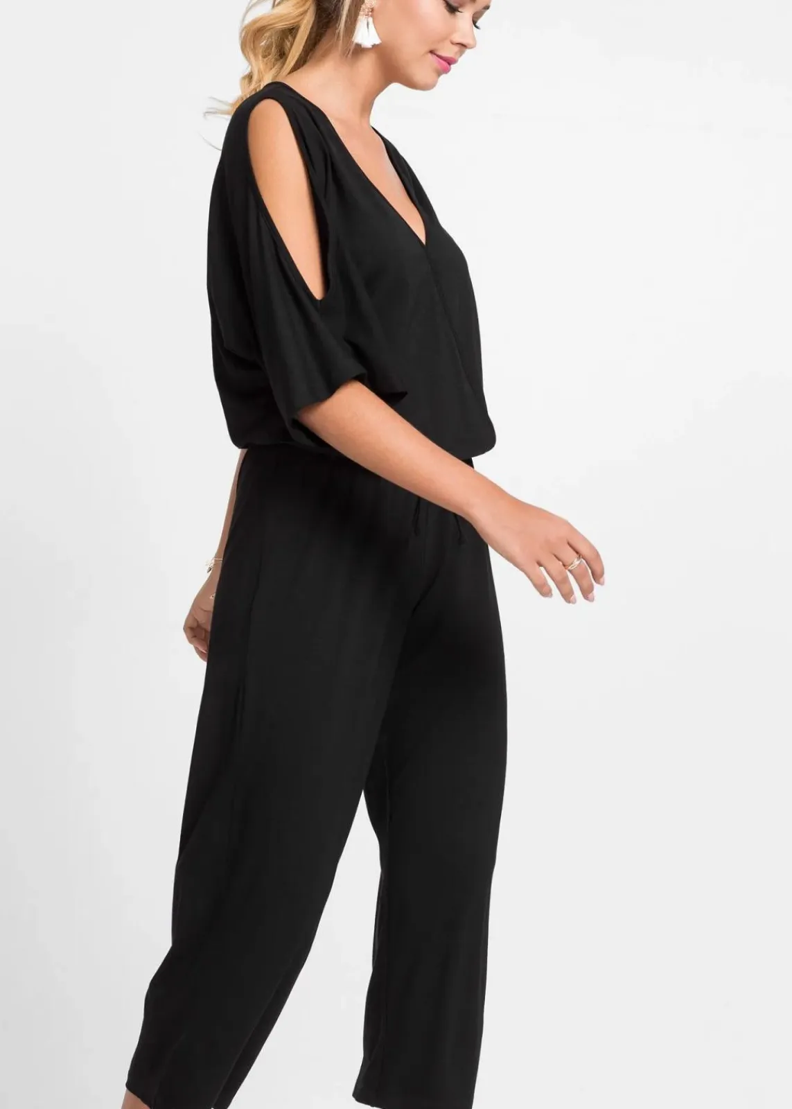 bonprix Bekleidung·Homewear|Jumpsuits^Jersey-Jumpsuit aus fließender Viskose schwarz