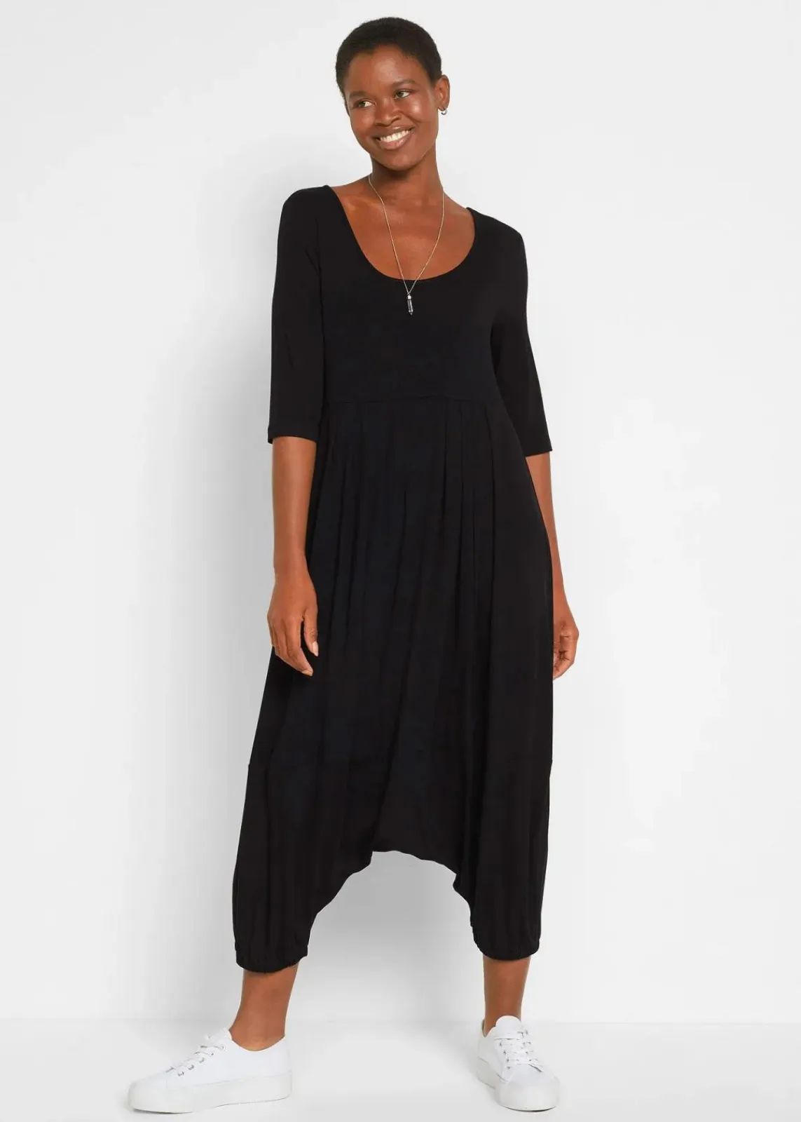 bonprix Bekleidung·Homewear|Jumpsuits^Jersey-Jumpsuit aus fließendem Viskose-Mix schwarz