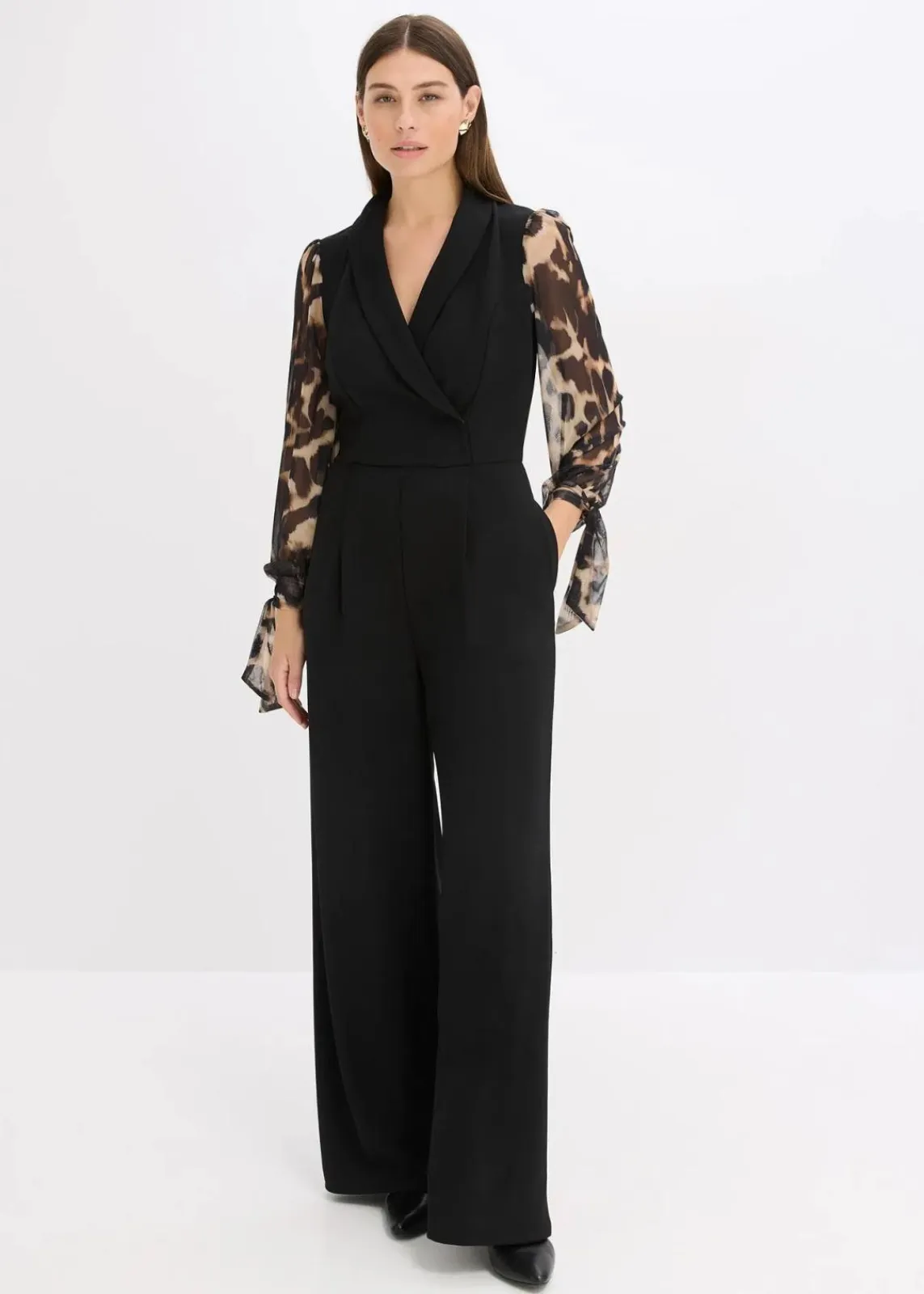 bonprix Jumpsuits^Jersey-Jumpsuit mit Mesh-Ärmeln schwarz