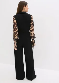 bonprix Jumpsuits^Jersey-Jumpsuit mit Mesh-Ärmeln schwarz