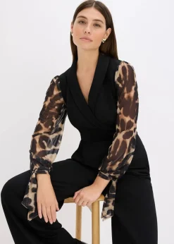 bonprix Jumpsuits^Jersey-Jumpsuit mit Mesh-Ärmeln schwarz