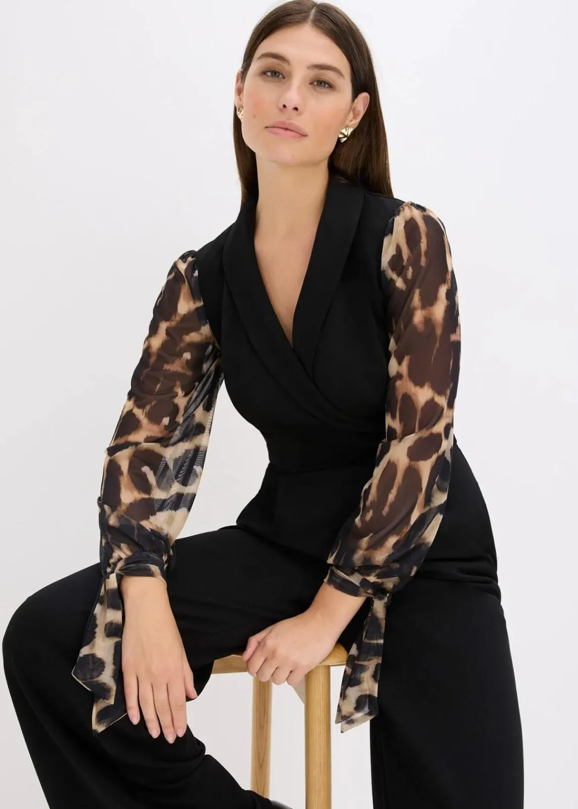 bonprix Jumpsuits^Jersey-Jumpsuit mit Mesh-Ärmeln schwarz