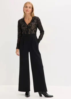 bonprix Bekleidung·Homewear|Jumpsuits^Jersey-Jumpsuit mit Spitze schwarz